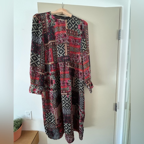 Zara women’s sheer abstract long sleeve midi dress in large - Picture 1 of 7